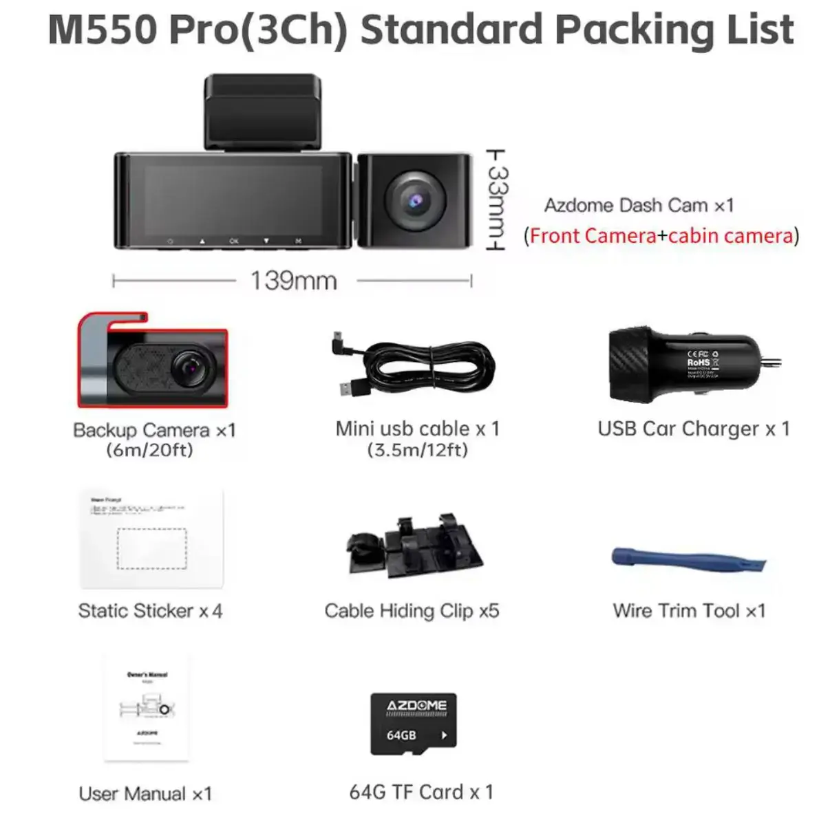 AZDOME M550 Pro (64 GB) (Ön+Arxa+Salon) Yeni