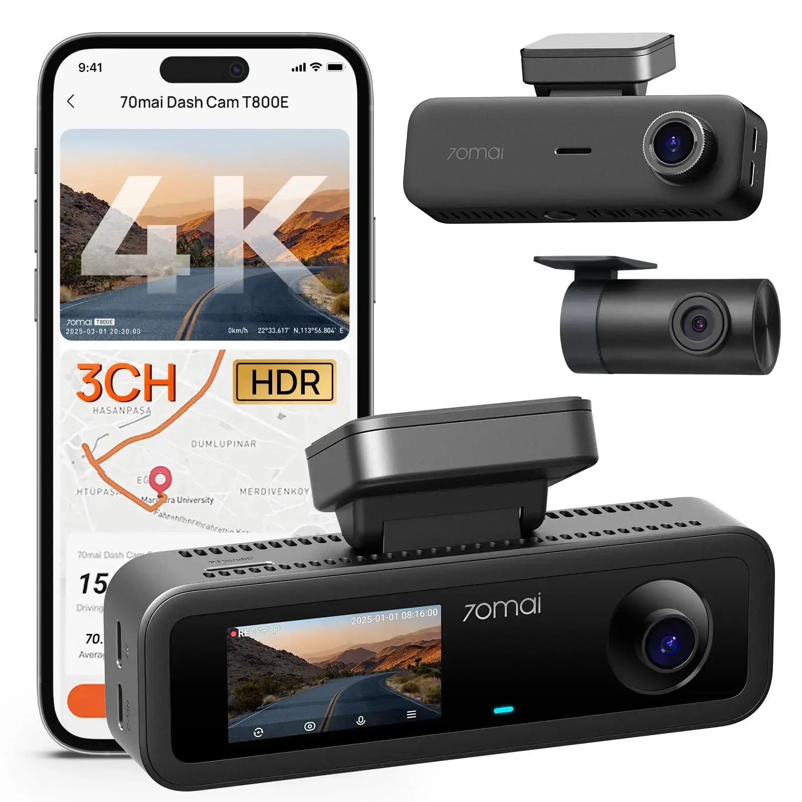 70mai T800E 3 kamera 4K